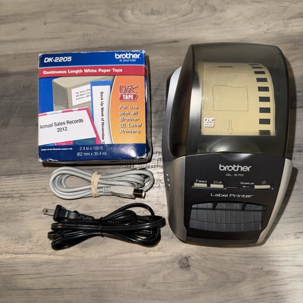 Brother QL-570 Professional Label Printer w/Power Cord s & 1 Extra Roll / Tested